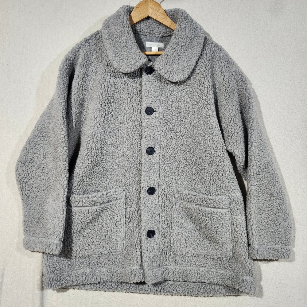 Outerknown Grey Recycled Wool Blend Sherpa Fleece Button Front Jacket Womens M